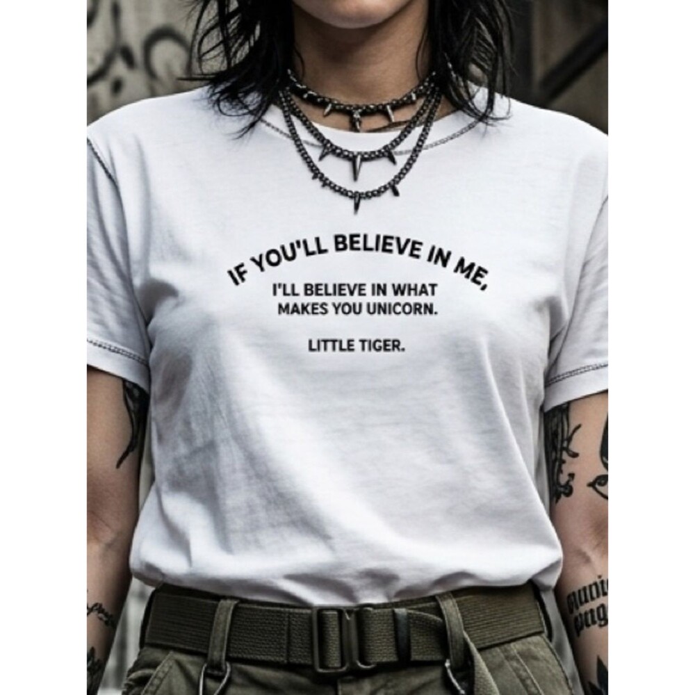 Zara White Graphic Crewneck Tee with Black Tag Cord